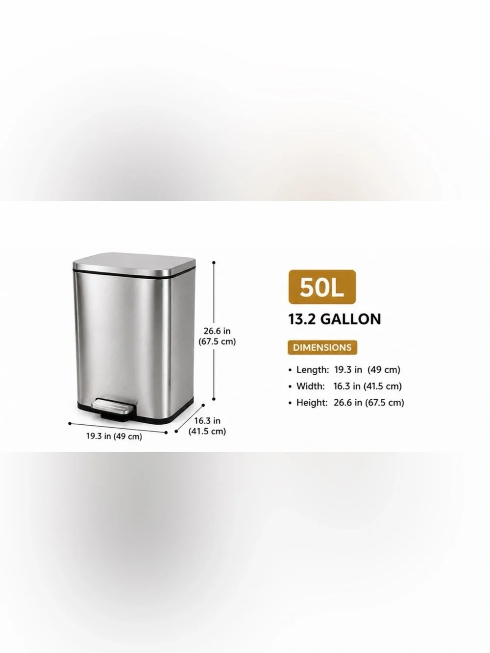 50L Stainless Steel Step Trash Can - Silver